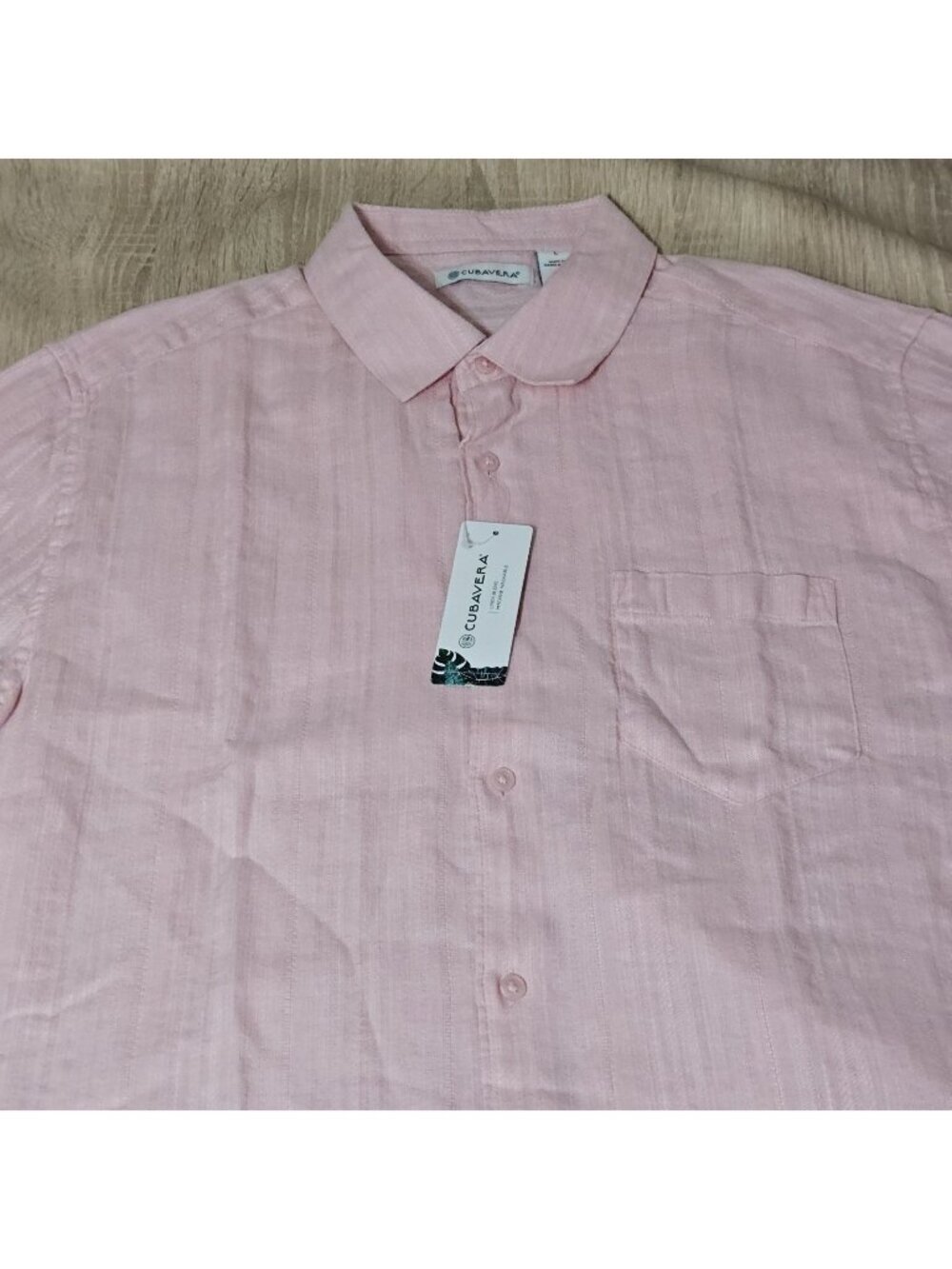 Cubavera Shirt Mens Large Pink Linen Blend Button Up Short Sleeve NWT Cruisewear